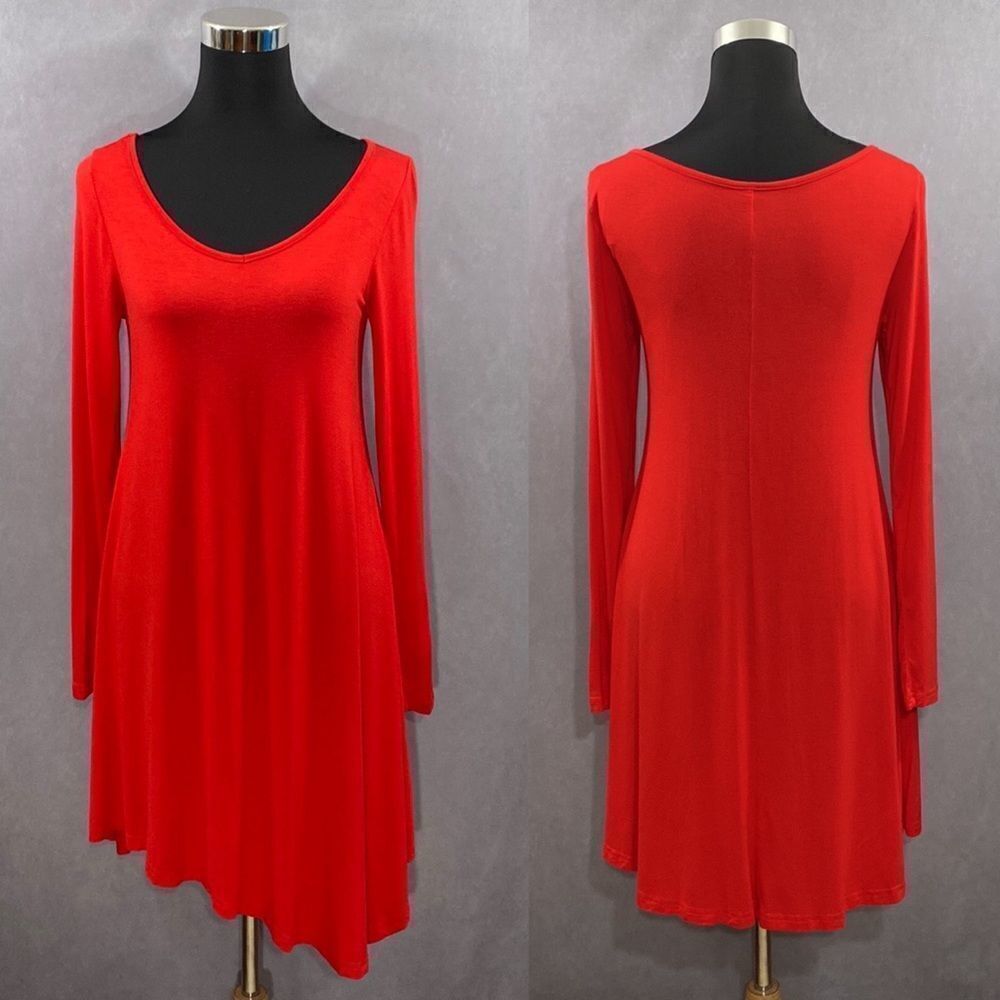 Red Asymmetrical Hemline Dress  Size Small